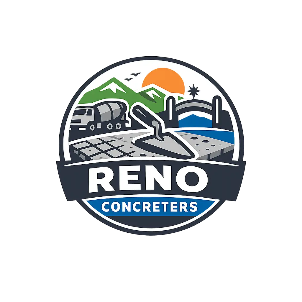 Concrete company logo featuring mixer truck and mountains in Reno, NV